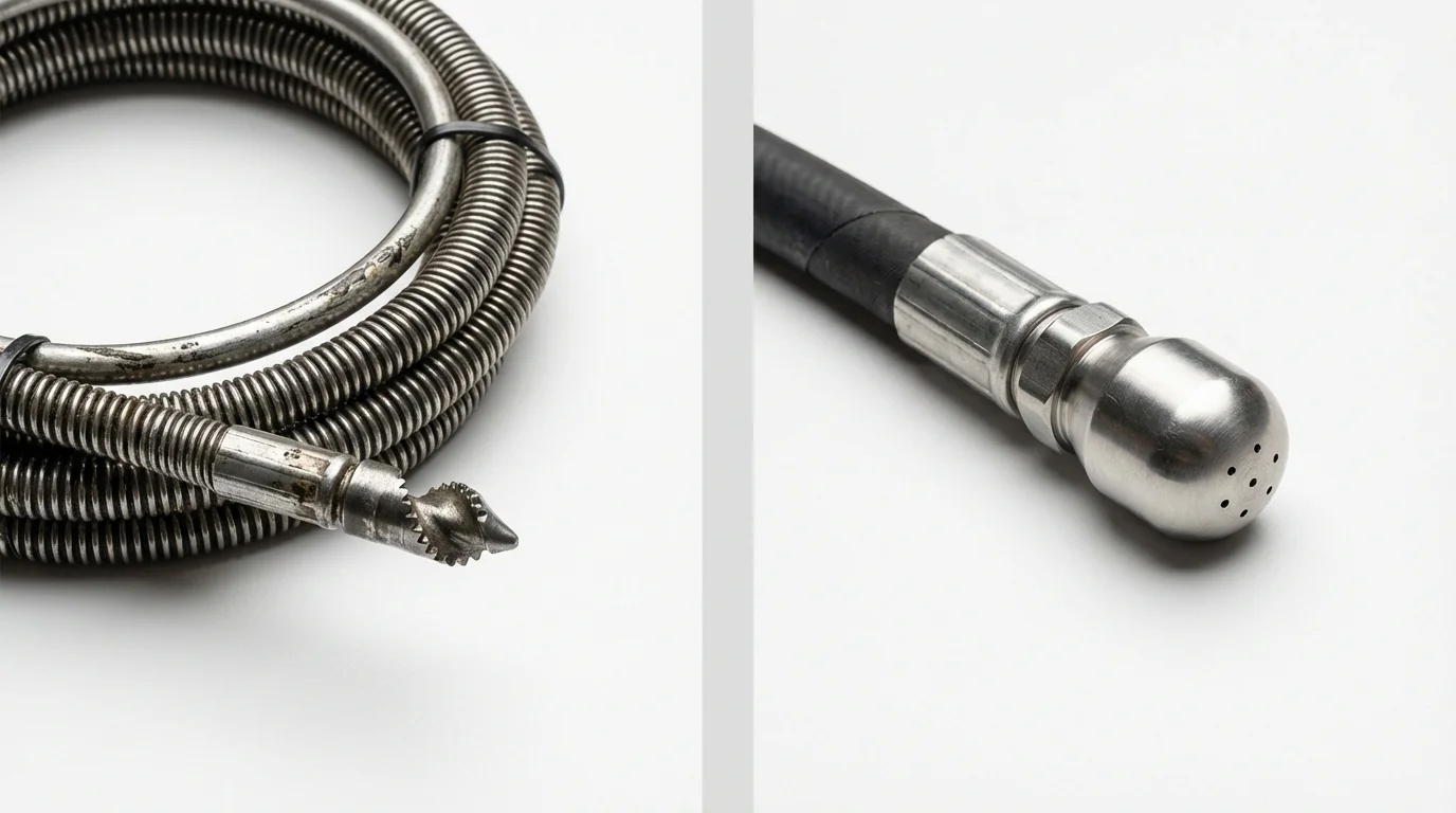 Drain snake cable and hydro jetting nozzle used for drain cleaning in Congress, AZ