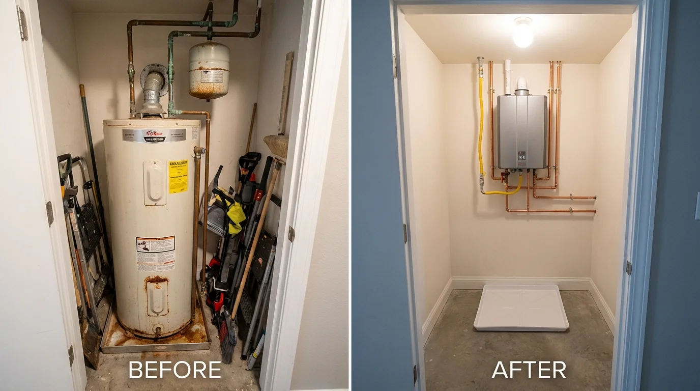 Tank water heater versus wall-mounted tankless unit comparison for Congress, AZ homeowners
