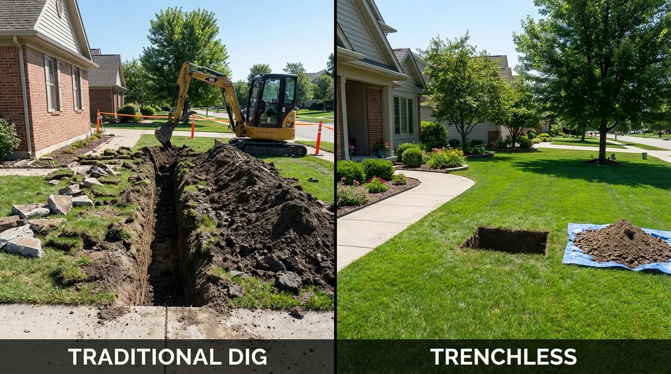 Trenchless sewer repair with minimal yard damage versus traditional excavation in Congress, AZ